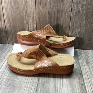 Summer Round Toe Flower Mid-heel Casual Women's Wedge Slippers Size 6.5
